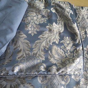 Double Full Duvet Set 2 Shams Silver Blue Pipping Reversable Duvet Cover 82"x80"